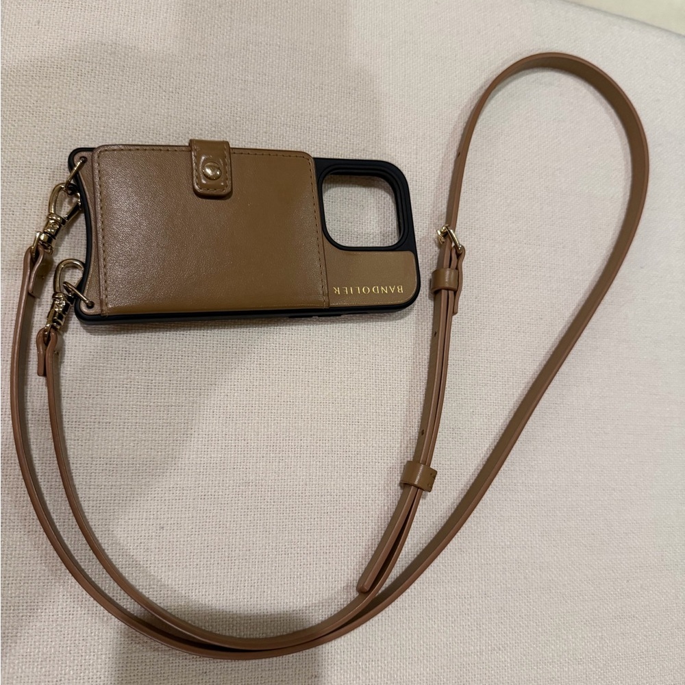 Bandolier Tan Leather Phone Case with Strap